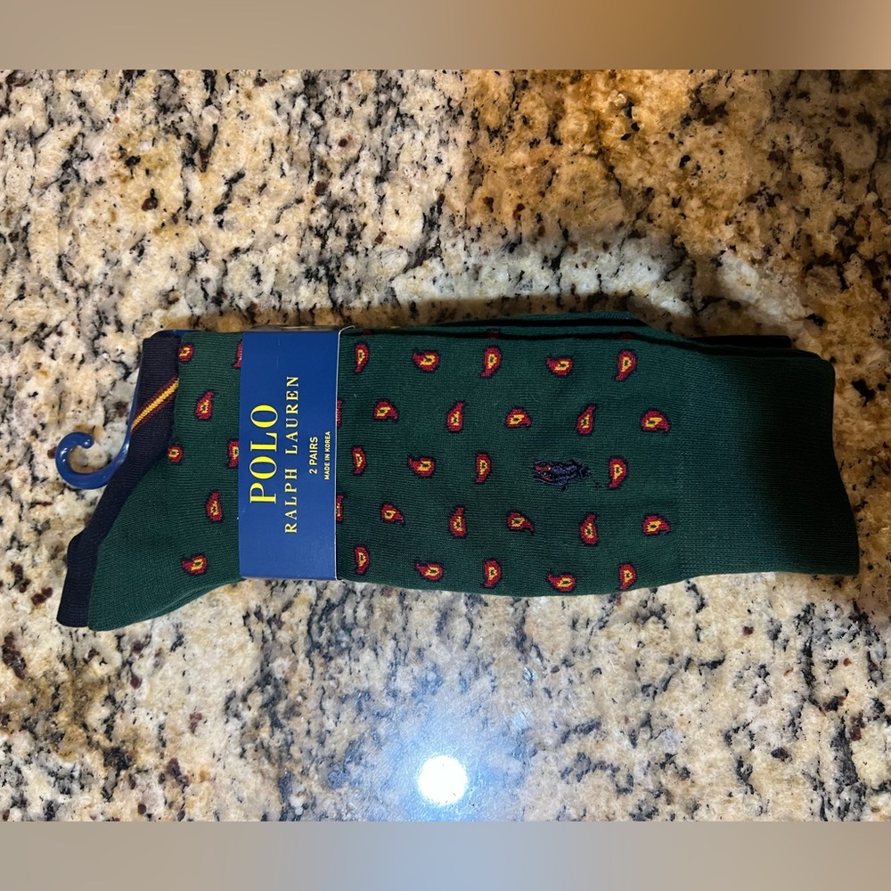 Polo Ralph Lauren dress socks (2 pairs) one pair is green and one is blue.